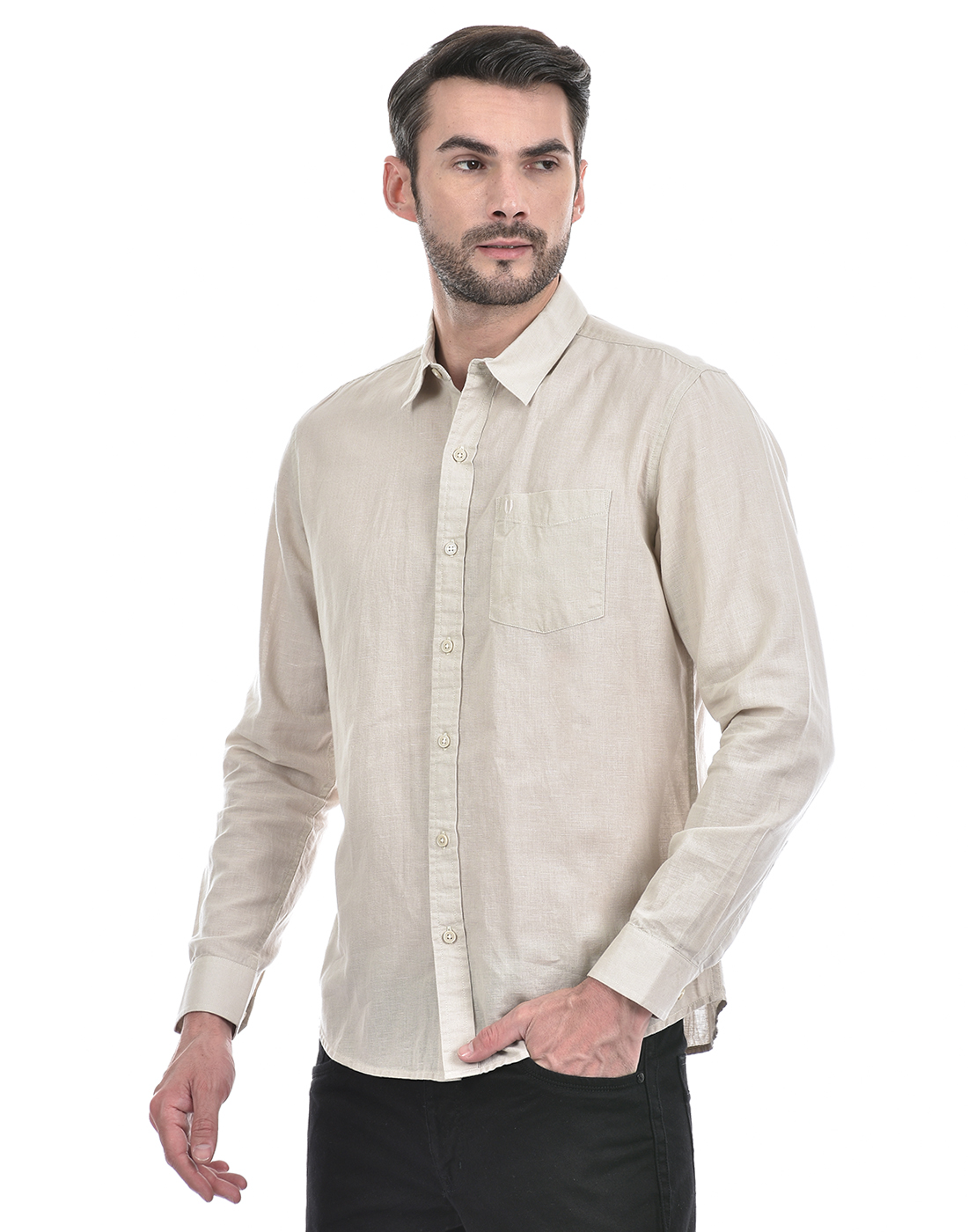 Numero Uno Men Solid Beige Shirt